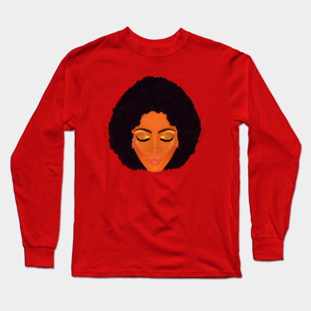 Chic Afro and Gold Makeup (Light Pink Background) Long Sleeve T-Shirt by Art By LM Designs 